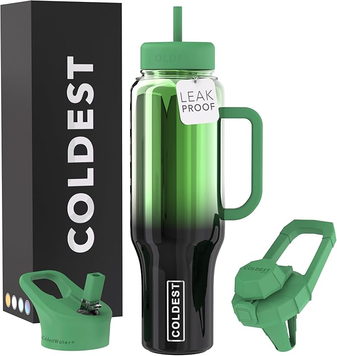 Coldest Tumbler with Handle and Straw - 100% Spill Proof Tumbler with Straw (3 Lids) - Stainless Steel Insulated Leakproof Tumblers for Women & Men - Cup Holder Friendly - 46 oz (Forest Nova)