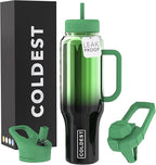 Coldest Tumbler with Handle and Straw - 100% Spill Proof Tumbler with Straw (3 Lids) - Stainless Steel Insulated Leakproof Tumblers for Women & Men - Cup Holder Friendly - 46 oz (Forest Nova)