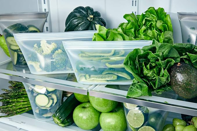 Zip Top Reusable Food Storage Bags | Medium Dish [Frost] | Silicone Meal Prep Container | Microwave, Dishwasher and Freezer Safe | Made in the USA