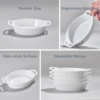 ONEMORE Oval Au Gratin Baking Dish, 20 oz Small Casserole Dishes with Handles 6x8" Ceramic Baking Pan for 1-2 People, Oven Safe for Lasagna, Pies, Individual Servings & Side Dishes, Set of 4, White