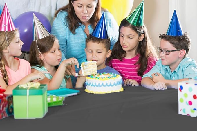 Exquisite Party Solids 54 Inch X 100 Feet Black Plastic Table Cover Roll in A Cut - to - Size Box with Convenient Slide Cutter. Cuts Up to 12 Rectangle 8 Feet Plastic Disposable Tablecloths