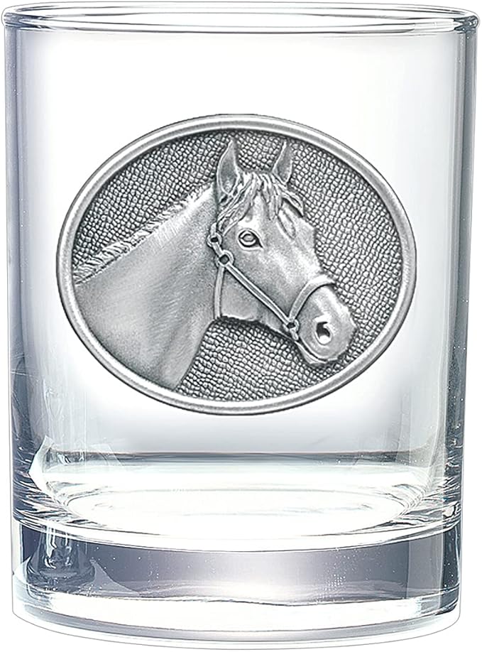 Heritage Pewter Racehorse Double Old Fashion | Double Rocks Glass 14 OZ for Liquor | Expertly Crafted Pewter Glass