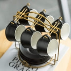 YHOSSEUN Ceramic Espresso Cups Set of 6, 4 Oz Expresso Shots Cup with Stand & Saucers, Small Coffee Espresso Cup Demitasse Cups, Black