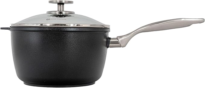 Swiss Diamond Nonstick Hybrid Ceramic and Diamond-Infused Saucepan With Glass Lid, PFAS- and PFOA-free, Dishwasher & Oven Safe Up To 500 °F (3.2 Quart)