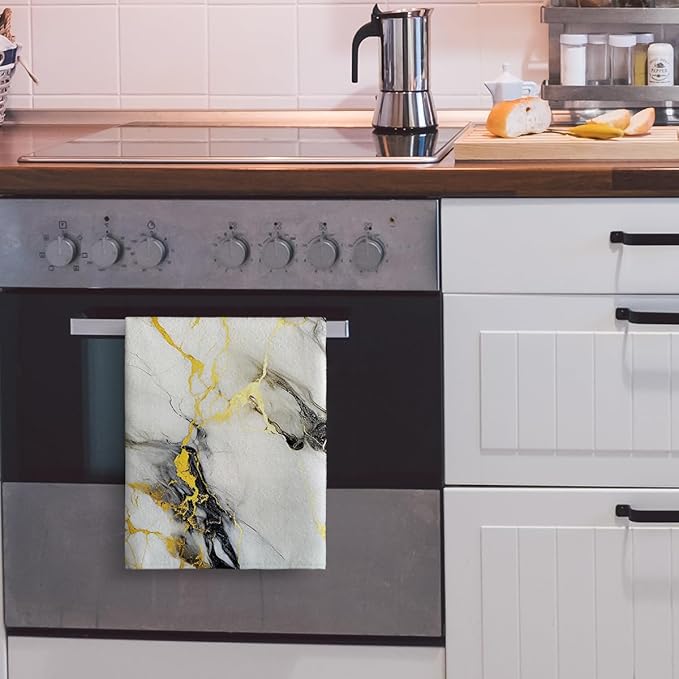 Black Gold Kitchen Towel Set of 2, Soft Absorbent Decorative Hand Towels Tea Towels,Cute Dish Towels for Kitchen Drying Bathroom Bar Decor,Housewarming Gifts for Women