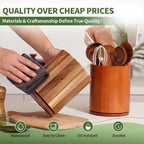 Wooden Utensil Holder, 360°Rotating 7.3'' Large Utensil Holder for Kitchen Counter, Kitchen Utensil Organizer, Utensil Crock, Farmhouse Kitchens Countertop Decor, Acacia Wood