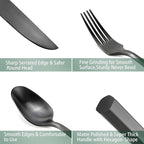 DEACORY Silverware Set Flatware Set Matte Black Cutlery Set Brushed Finished Hexagon Handle Heavy Stainless Steel 60 Pieces Dishwasher Safe Service for 12