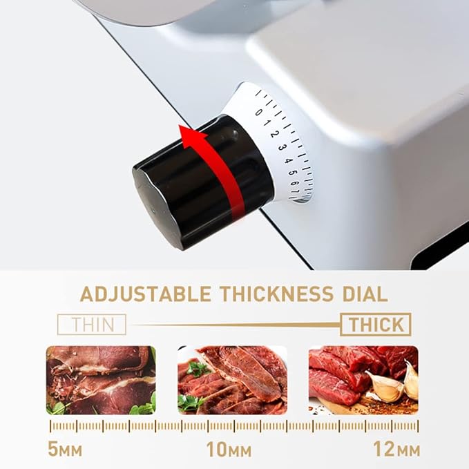 Meat Slicer 340WHome Use and for Commercial 10-inch Electric Food Slicer with Chromium-plated Steel Blade and Built-in Sharpening Stone Easy to Clean Adjustable Thickness Cuts Meat Bread and Cheese