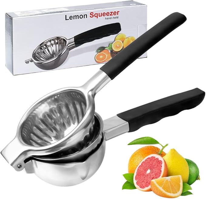 Stainless Steel Lemon Squeezer Lime Lemon and Fruit Juicer with Silicone Handles Large Manual Citrus Press Juicer