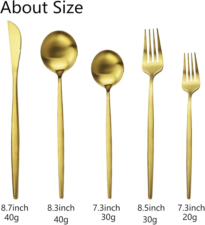 JASHII Flatware Silverware Set - Stainless Steel Satin Finish Cutlery Service for 6, 30-Piece Spoons and Forks Kitchen Utensils, Dishwasher Safe (Matte Gold)