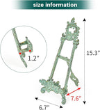 Sungmor Vintage Cast Iron Cookbook Stand, Small Ornate Easel Fleur De Lis Stand, 15.5" Tall Antique Green Table Top Display Holder for Recipe Book, Picture Frame, Plate, Home Kitchen Decor