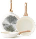 Kordisen Nonstick Ceramic Frying Pan Set, 3 Piece Ceramic Skillet Set, Healthy Non Toxic Cooking Pan, Stay-Cool Handle, Induction Compatible, PFOA & PFAS Free, White(9.5, 11, 12.5 Inch)