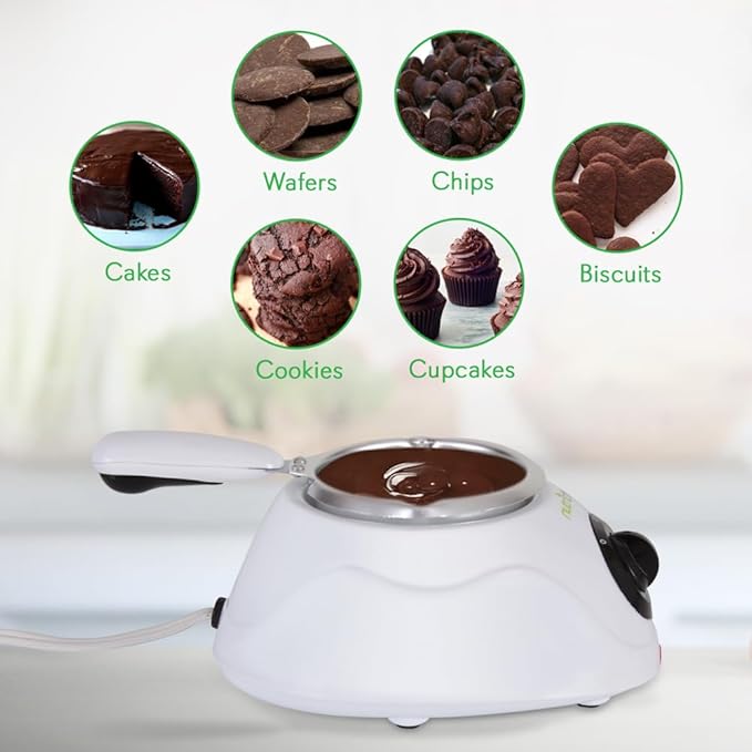 NutriChef Chocolate Melting Warming Fondue Pot - 25W Chocolate Melter 8.8 Oz Capacity - Keep Warm Dipping Function & Removable Pot - Perfect for Melting Chocolate, Butter & Cheese - Parties & Dessert