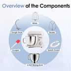 Kitchen in the box Stand Mixer - 900 Watt Heavy Dough Standing Mixers with 6.5 Quart Mixing Bowl, Tilt-head, Dough Hook, Whisk, Flat Beater and Splash Guard (White)