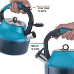 Emeril Lagasse 2.6 Quart/2.5 Liter Whistling Tea Kettle, Stainless Steel Tea Pot for Induction Stove Top, Fast to Boil Water for Home Kitchen Condo, with Ergonomic Cool Grip Handle, Blue