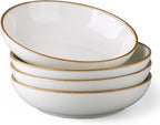 AmorArc 8.5'' Large Pasta Bowls, 36oz Ceramic Salad Serving Bowls Set of 4 for Kitchen, Wide Stoneware Bowls for Pasta,Salad,Fruit,Bread, Microwave Safe, Reactive-Pearl White