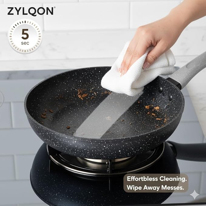 15-Piece Nonstick Cookware Set, Pots and Pans with Ceramic Coating, PFOA Free, Induction Ready with Stay-Cool Handles, Dishwasher Safe, Works with All Stovetops, Black/Grey Speckle