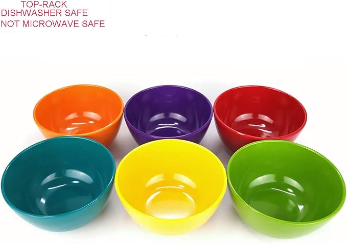 KX-WARE Melamine Bowls set - 28oz 6inch 100% Melamine Cereal/Soup/Salad Bowls, Set of 12 in 6 Assorted Colors | Shatter-Proof and Chip-Resistant Dishwasher Safe, BPA Free