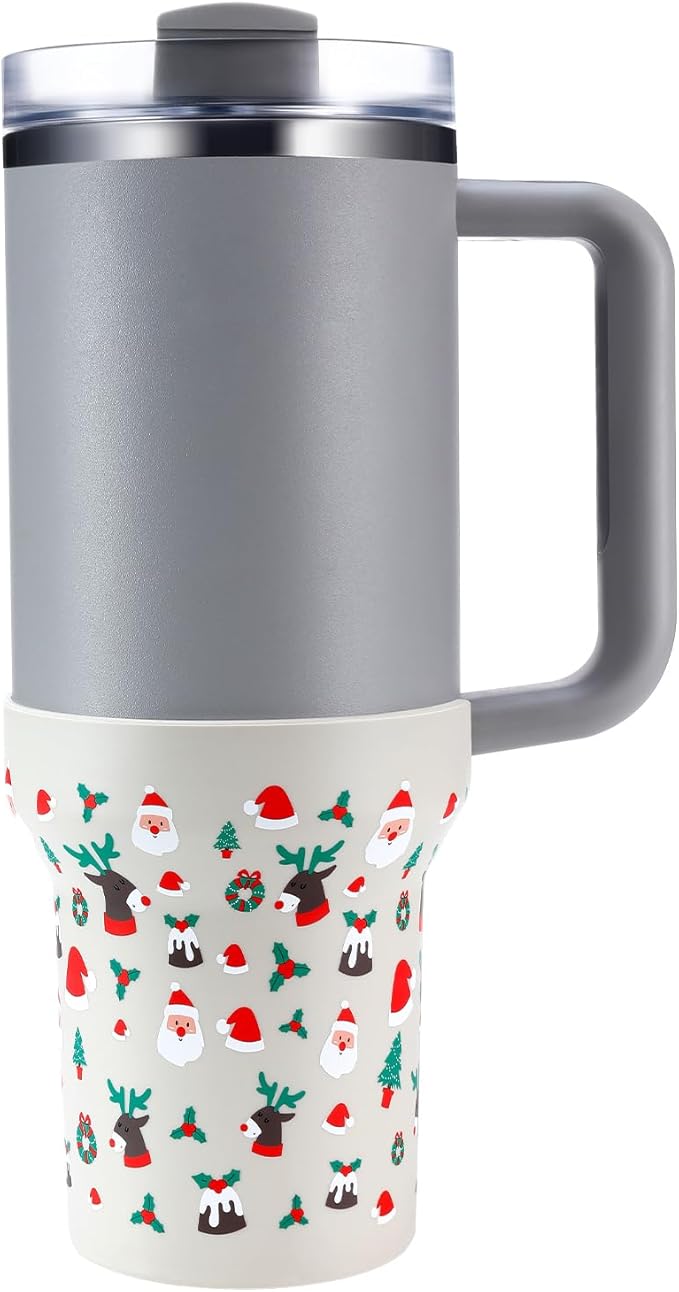 Christmas Boot for Stanley, Silicone Water Cup Bottom Protector Sleeve Accessories for Stanley Quencher H2.0 FlowState Tumbler 40oz / Stanley Adventure Quencher Tumbler 40oz (Cream)