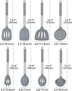 Silicone Cooking Utensil Set, 8Pcs Non-stick Cookware with Stainless Steel Handle, BPA Free Heat Resistant Kitchen Tools with Spatulas, Turnesr, Spoons, Skimer and Pasta Fork (GRAY)