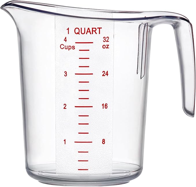 Amazing Abby - Melissa - Unbreakable Plastic Measuring Pitchers (1-Pack), Food-Grade Measuring Jugs, 4-Cup Capacity (1-Quart), Stackable and Dishwasher-Safe, Great for Oil, Vinegar, Flour, More