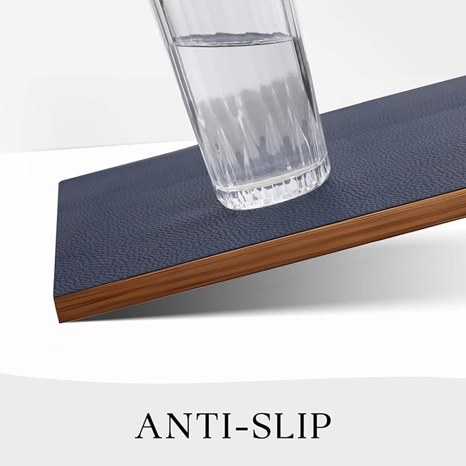 MOSAYT Vinyl Placemats Set of 6, Heat Resistant Place Mats 100% Waterproof Washable & Wipeable Faux Leather Reversible Table Mats for Kitchen Dining Party Indoor Outdoor, 12" x 17", Black/Navy