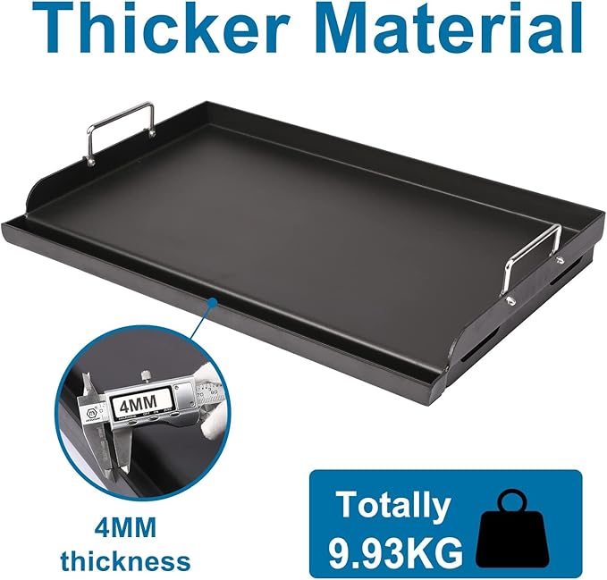 Utheer 25" x 16" Pre-Seasoned Nonstick Cast Iron Griddle for Gas & Charcoal Grills – Universal Flat Top with Grease Groove, Reinforced Ridges & High Sidewalls, Great for Parties, Camping & Tailgating