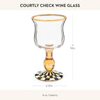 MACKENZIE-CHILDS Stemmed Wine Glass, Decorative Wine Glassware, 16 Ounces, Black-and-White Courtly Check
