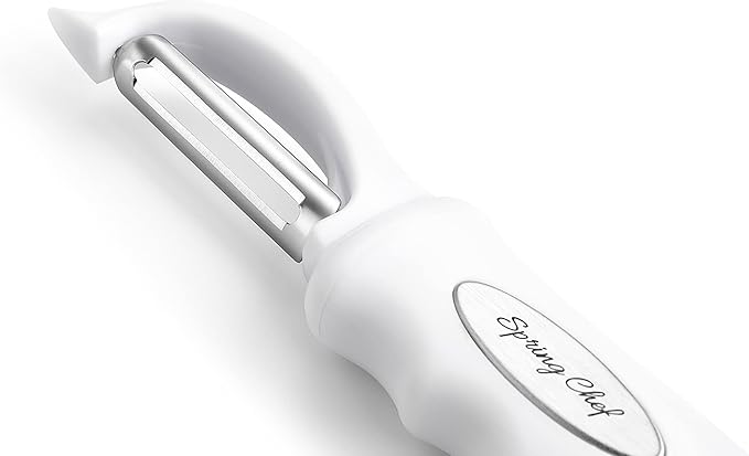 Spring Chef Premium Swivel Vegetable Peeler, Comfrotable Handle and Ultra Sharp Stainless Steel Blades - Perfect Kitchen Peeler For Veggie, Fruit, Potato, Carrot, Apple - White