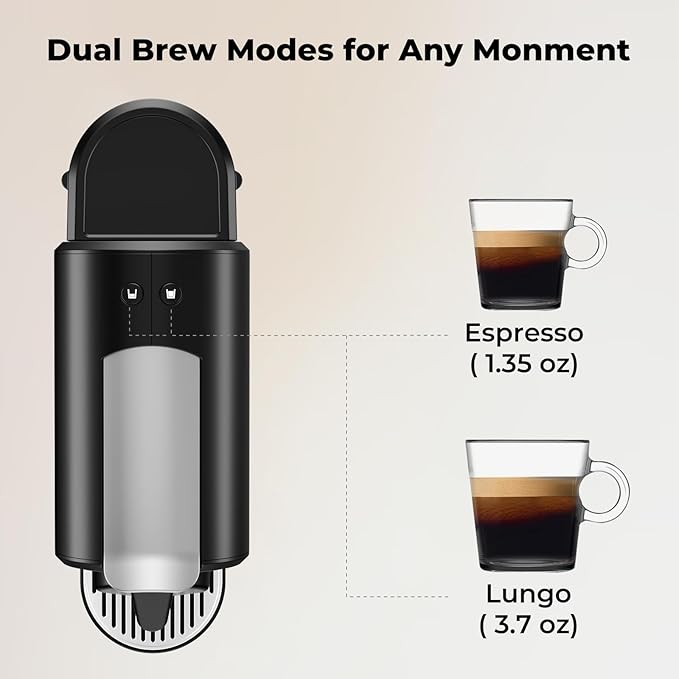 CHULUX Mini Espresso Machine, 20 Bar Single Cup Coffee Maker, Dual Brew Modes for Espresso and Lungo, 1400W Fast Brewing, Mystic Black (Upgrade Model)