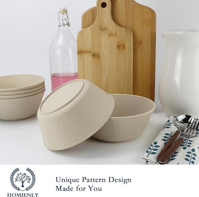 Homienly Cereal Bowl - Wheat Straw Bowls 6 PCS | Microwave & Dishwasher Safe | Patented Textured for Secure Grip| Ideal for Cereal, Soup, Salad - Versatile Dining Alternative to Plastic Bowls(Beige)