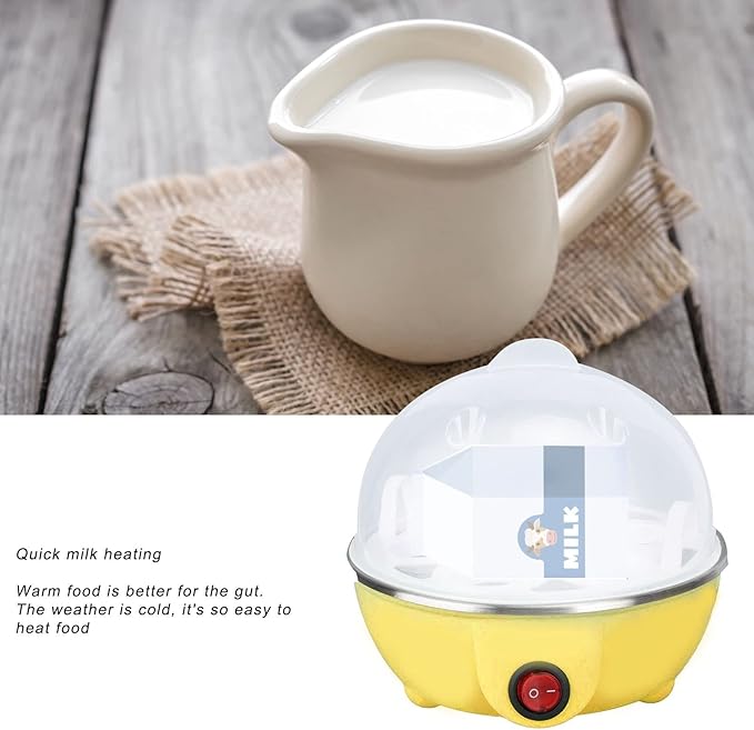 Chicken Egg Cooker Make Up to 7 Large Boiled Eggs Anti Dry Burning Automatic Power Off Egg Poacher with Heating Plate for Hard, Soft & Poached Eggs(Yellow)
