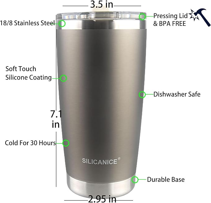 Metallic Gray 20 oz Travel Iced Coffee Mugs Cups Stainless Steel Vacuum Insulated Tumbler with Lid And Straw,Dishwasher Safe,Spill Proof,Metal,Fishing,Outsider,Car Holder,Father,men,Gym,Gift