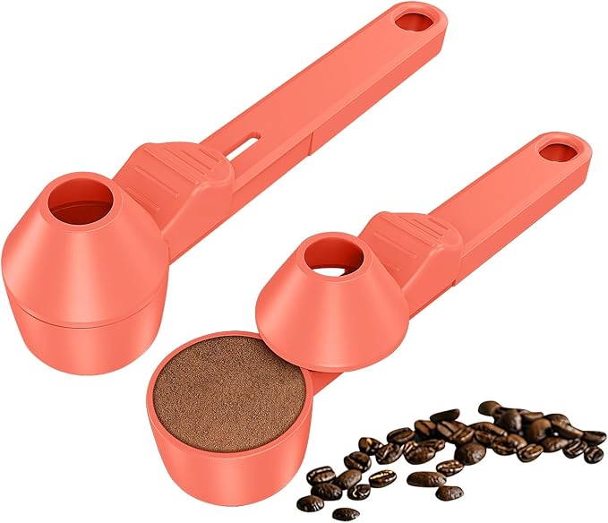 Coffee Scoop & Funnel for Reusable K Cup Refillable Coffee Pods, Coffee Measuring Spoon 2 Tablespoon Capacity, Scoop with Funnel for Ground Coffee, Protein Powder, Tea (Orange, 2 Pack)