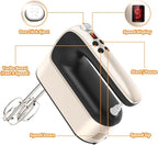 9-Speed Digital Hand Mixer Electric, 400W Powerful DC Motor, Baking Mixer Handheld with Snap-On Storage Case, 5 Stainless Steel Accessories, Flat Beaters, Dough Hooks, Whisk (Champagne Gold)