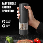 Electric Pepper Grinder, Rechargeable Automatic Pepper Mill Grinder with Led Light, One Hand Operation, One-Button Control, Adjustable Coarseness, Refillable 70ml, Black(1 Pack)