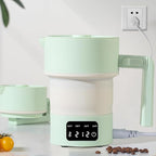 Collapsible Electric Kettle-600ML Foldable Travel Water Boiler, 600W Portable Hot Water Kettle with 4-Temp Presets, Food Grade Silicone for Hotel, Office, Camping (Green, 600mL)