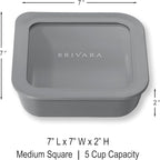 Ceramic Coated Glass Food Storage Container | No PTFE, PFOA, PFAS, and BPA | Reusable Non Toxic Meal Prep Container with Glass Lid | Easy To Store | 5 Cup Square [Smoke]
