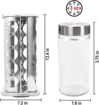 Orii 20 Jar Stainless Steel Rotating Spice Rack - No Spices - Stainless Steel Lids and Glass Jars