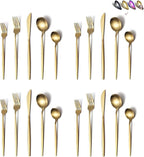 Matte Gold Silverware Set 40 Pieces, Stainless Steel Golden Flatware Set, Titanium Plating Cutlery Set, Matte Gold Utensil Sets, Service Set for 8 (Matte Golden)
