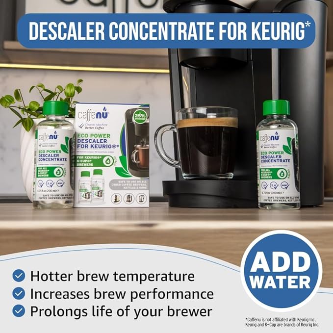 Keurig Compatible Descaling Solution. 2 Bottles of Descaler Solution. Descaling Kit Removes Limescale For Hotter Coffee. 4 Uses Descaler For Keurig Coffee Makers.