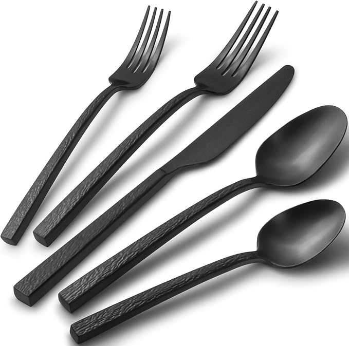 Alata Cube Black&Ripple Black 20-Piece Silverware Set Stainless Steel Flatware Set