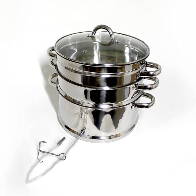 Lehman's Mehu-Maija Steam Juicer, 11 Quart Stainless Steel with Lid, Hose, Clamp, Loop Handles, Multipot Cookware for Making Juices, Jelly, Sauces