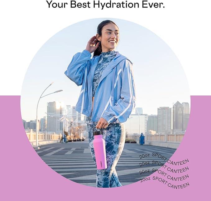 Corkcicle Sport Canteen - Keeps Drinks Cold 25 Hours - Stainless Steel Water Bottle - Triple-Insulated - Spill-Proof - Summer Drinkware Gift - Keeps Drinks Ice Cold - 20 oz - Fuchsia