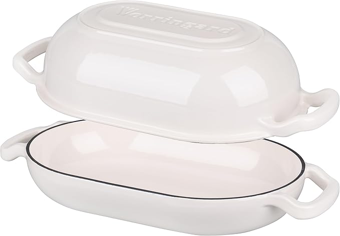 Enameled Cast Iron Sourdough Bread Oven, Dutch Oven, Loaf Cast Iron Bread Pan for Homemade Bread Baking, Meatloaf Pan with Lid, 5QT, White