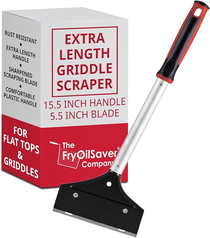 Flat Top Grill Scraper 15.5" Long Griddle Tool by FryOilSaver Co., 5.5" Replaceable Blade Kitchen Scraper for Cleaning Griddle & Flat Top Grill for Diner, Bar, Hotel, Restaurant & Food Service - 90018