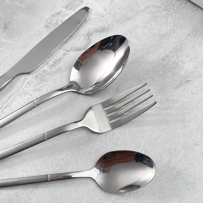 Silverware Set for 4 Modern 16 Piece 18/10 Stainless Steel Square Flatware Set Nice Weight Mirror Polished Kitchen Utensils Cutlery Sets for Home Restaurant Wedding Tableware Dishwasher Safe