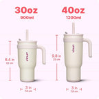VINUR 40 oz Insulated Tumbler with Handle|Leak-Proof Lid|18/8 Stainless Steel Vacuum Coffee Mug Cup for Travel with Rubber Base | Cup Holder Friendly| Gifts for Women, Cream