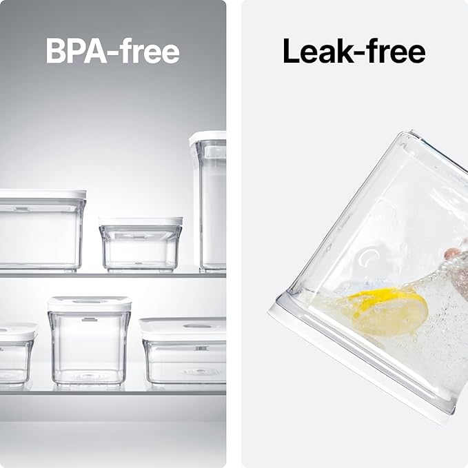 Premium Airtight Food Storage Containers, Mini Square 2pc/set(0.85qt), Smart One-Click Seal Lid, No Hinges, 100% Leak Proof, BPA-FREE, Dishwasher, Freezer & Microwave Safe