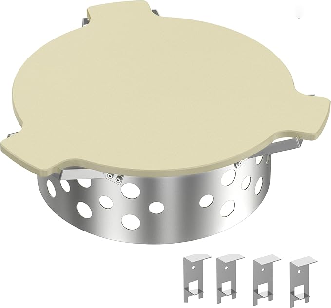 Skyflame Charcoal Heat Controller for 22”/26” Kettle Grills, Stainless Steel BBQ Smoking Gilling Kit with Ceramic Heat Deflector Plate - U.S. Design Patent, Turns Your Charcoal Grill Into a Smoker